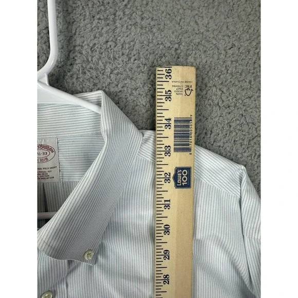 Brooks Brothers Shirt Mens 17.5 33 Traditional Fit Non Iron Blue White Stripe